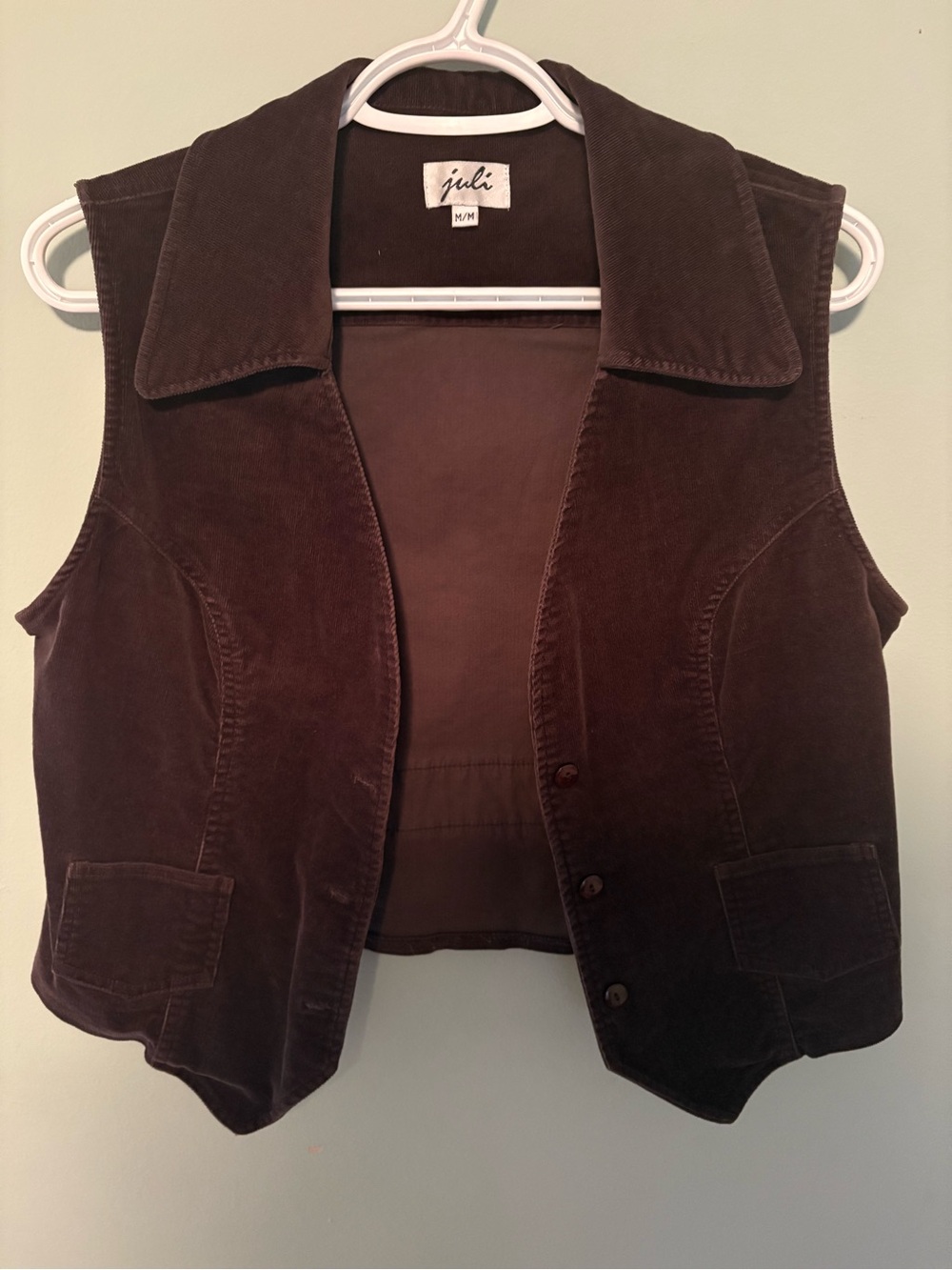 Juli Brown Corduroy Vest - Sleeveless Collared Button Front